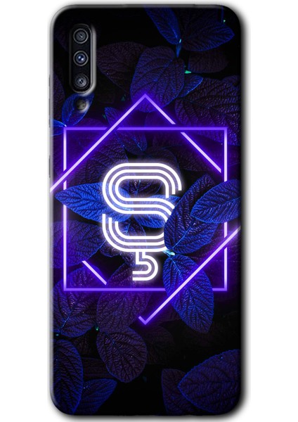Samsung Galaxy A70S Kılıf Hd Desen Baskılı Arka Kapak - Dark Neon Yaprak Ş Harfi