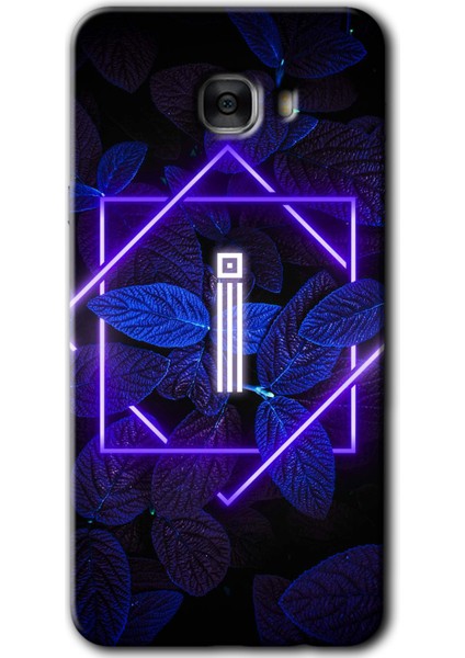 Samsung Galaxy C9 Pro Kılıf Hd Desen Baskılı Arka Kapak - Dark Neon Yaprak I Harfi