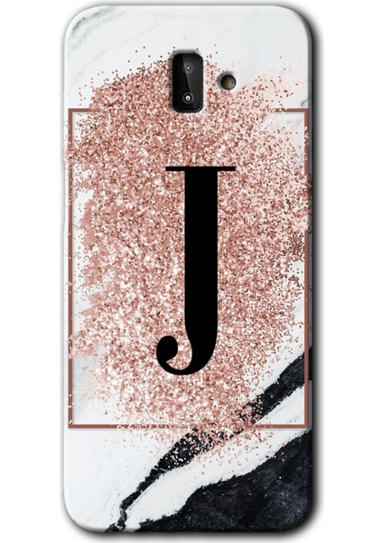 Samsung Galaxy J6 Plus Kılıf Hd Desen Baskılı Arka Kapak - Pembe Mermer Desenli J Harfi
