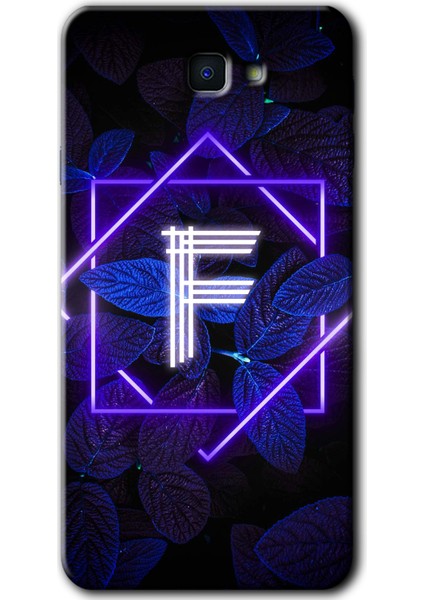 Samsung Galaxy J7 Prime 2 Kılıf Hd Desen Baskılı Arka Kapak - Dark Neon Yaprak F Harfi