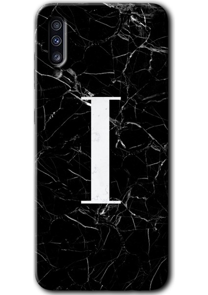 Samsung Galaxy A70S Kılıf Hd Desen Baskılı Arka Kapak - Siyah Mermer Desenli I Harfi