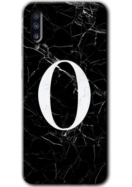 Samsung Galaxy A70S Kılıf Hd Desen Baskılı Arka Kapak - Siyah Mermer Desenli O Harfi