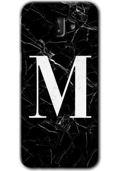 Samsung Galaxy J6 Plus Kılıf Hd Desen Baskılı Arka Kapak - Siyah Mermer Desenli M Harfi
