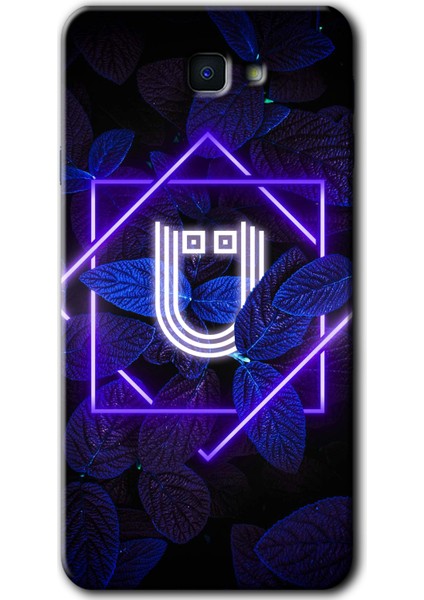Samsung Galaxy J7 Prime 2 Kılıf Hd Desen Baskılı Arka Kapak - Dark Neon Yaprak Ü Harfi