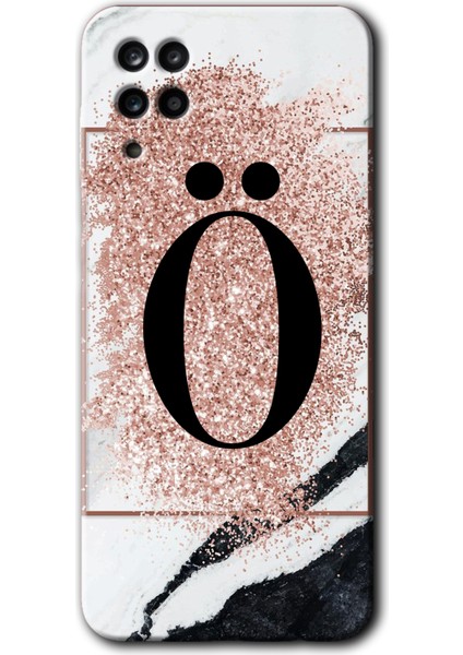 Samsung Galaxy M12 Kılıf Hd Desen Baskılı Arka Kapak - Pembe Mermer Desenli Ö Harfi