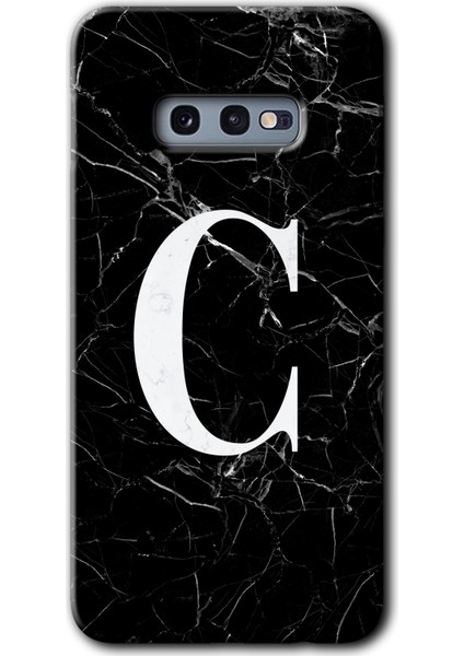 Samsung Galaxy S10E Kılıf Hd Desen Baskılı Arka Kapak - Siyah Mermer Desenli C Harfi