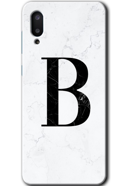 Samsung Galaxy A02 Kılıf Hd Desen Baskılı Arka Kapak - Beyaz Mermer Desenli B Harfi