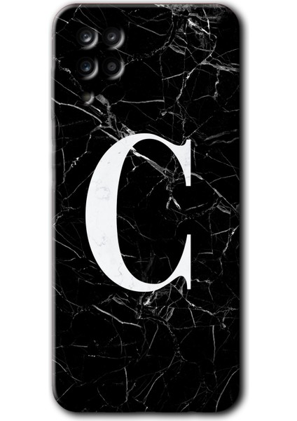 Samsung Galaxy A01 Core Kılıf Hd Desen Baskılı Arka Kapak - Siyah Mermer Desenli C Harfi