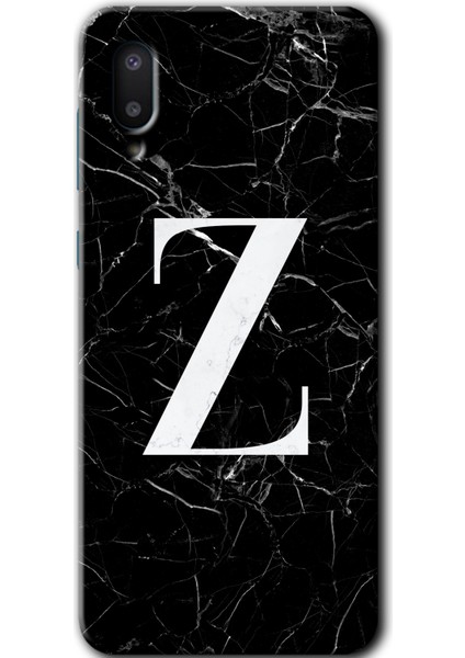 Samsung Galaxy A02 Kılıf Hd Desen Baskılı Arka Kapak - Siyah Mermer Desenli Z Harfi