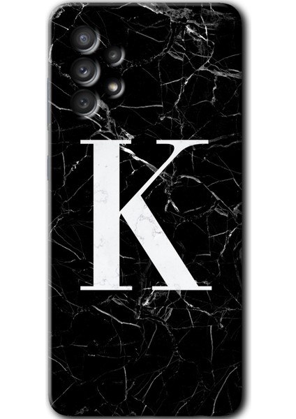 Samsung Galaxy A32 4g Kılıf Hd Desen Baskılı Arka Kapak - Siyah Mermer Desenli K Harfi