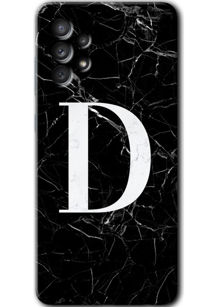 Samsung Galaxy A32 4g Kılıf Hd Desen Baskılı Arka Kapak - Siyah Mermer Desenli D Harfi