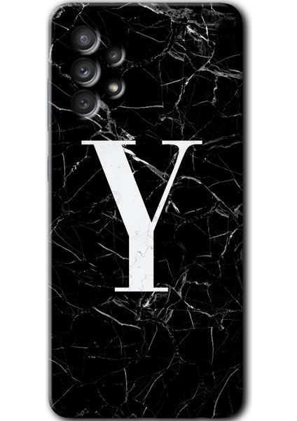 Samsung Galaxy A32 4g Kılıf Hd Desen Baskılı Arka Kapak - Siyah Mermer Desenli Y Harfi