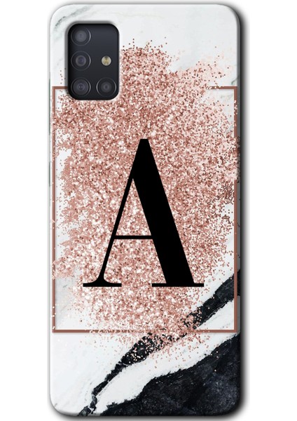 Samsung Galaxy A51 Kılıf Hd Desen Baskılı Arka Kapak - Pembe Mermer Desenli A Harfi