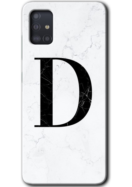 Samsung Galaxy A51 Kılıf Hd Desen Baskılı Arka Kapak - Beyaz Mermer Desenli D Harfi