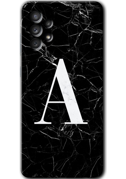 Samsung Galaxy A73 Kılıf Hd Desen Baskılı Arka Kapak - Siyah Mermer Desenli A Harfi