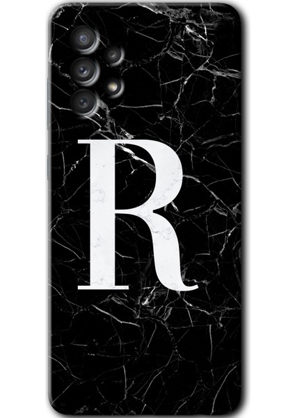 Samsung Galaxy A32 4g Kılıf Hd Desen Baskılı Arka Kapak - Siyah Mermer Desenli R Harfi