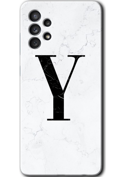 Samsung Galaxy A32 4g Kılıf Hd Desen Baskılı Arka Kapak - Beyaz Mermer Desenli Y Harfi