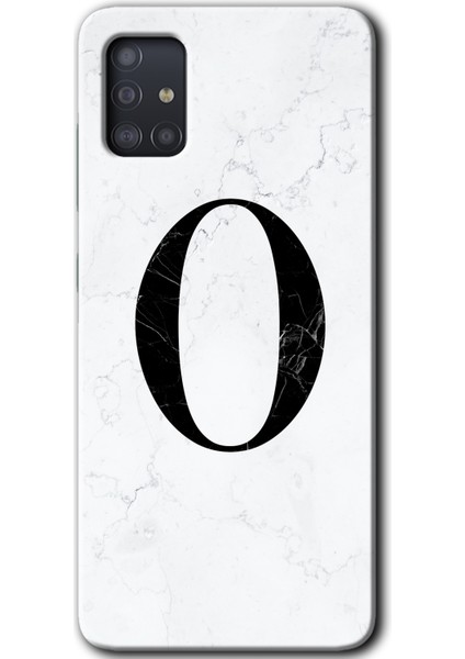 Samsung Galaxy A51 Kılıf Hd Desen Baskılı Arka Kapak - Beyaz Mermer Desenli O Harfi