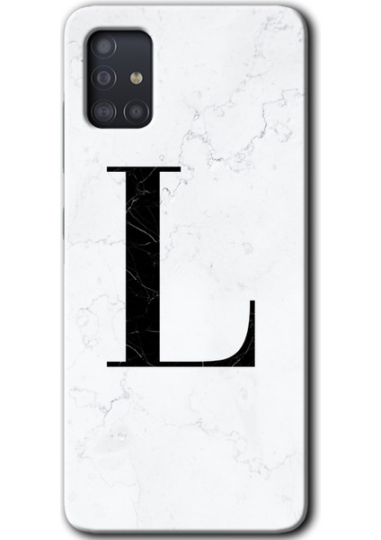 Samsung Galaxy A51 Kılıf Hd Desen Baskılı Arka Kapak - Beyaz Mermer Desenli L Harfi