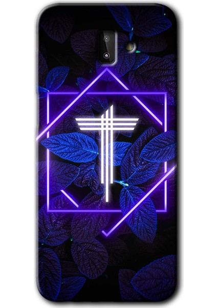 Samsung Galaxy J6 Plus Kılıf Hd Desen Baskılı Arka Kapak - Dark Neon Yaprak T Harfi