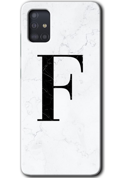 Samsung Galaxy A51 Kılıf Hd Desen Baskılı Arka Kapak - Beyaz Mermer Desenli F Harfi