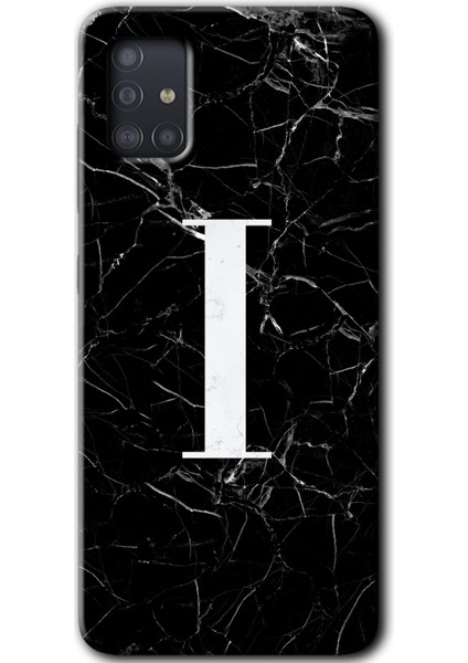 Samsung Galaxy A51 Kılıf Hd Desen Baskılı Arka Kapak - Siyah Mermer Desenli I Harfi