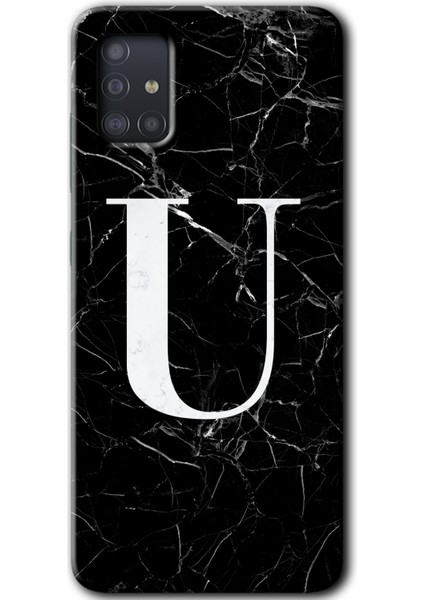 Samsung Galaxy A51 Kılıf Hd Desen Baskılı Arka Kapak - Siyah Mermer Desenli U Harfi