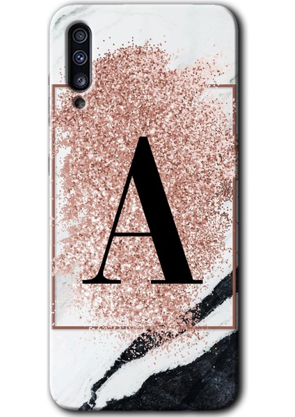 Samsung Galaxy A70 Kılıf Hd Desen Baskılı Arka Kapak - Pembe Mermer Desenli A Harfi