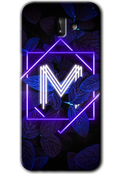 Samsung Galaxy J6 Plus Kılıf Hd Desen Baskılı Arka Kapak - Dark Neon Yaprak M Harfi