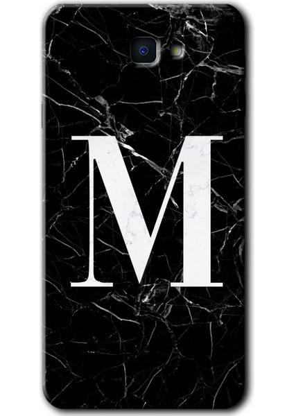 Samsung Galaxy J7 Prime 2 Kılıf Hd Desen Baskılı Arka Kapak - Siyah Mermer Desenli M Harfi