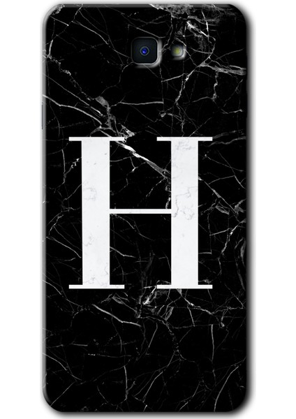 Samsung Galaxy J7 Prime 2 Kılıf Hd Desen Baskılı Arka Kapak - Siyah Mermer Desenli H Harfi