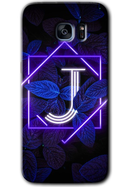 Samsung Galaxy S7 Edge Kılıf Hd Desen Baskılı Arka Kapak - Dark Neon Yaprak J Harfi