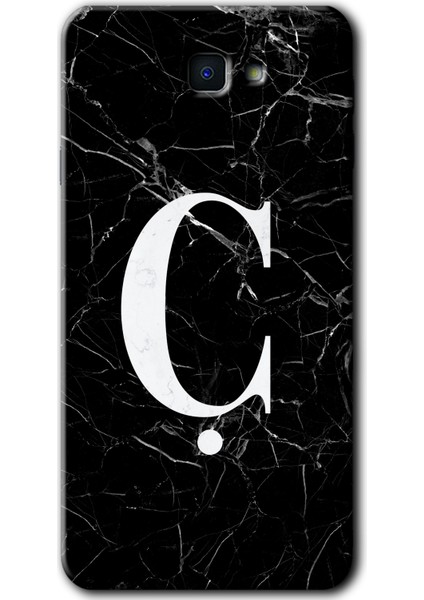 Samsung Galaxy J7 Prime 2 Kılıf Hd Desen Baskılı Arka Kapak - Siyah Mermer Desenli Ç Harfi