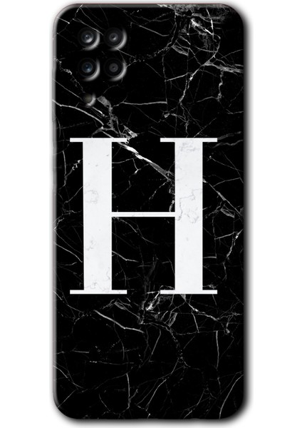 Samsung Galaxy Note 5 Kılıf Hd Desen Baskılı Arka Kapak - Siyah Mermer Desenli H Harfi