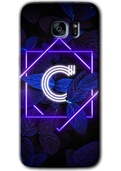 Samsung Galaxy S7 Edge Kılıf Hd Desen Baskılı Arka Kapak - Dark Neon Yaprak C Harfi