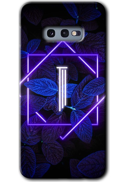 Samsung Galaxy S10E Kılıf Hd Desen Baskılı Arka Kapak - Dark Neon Yaprak I Harfi