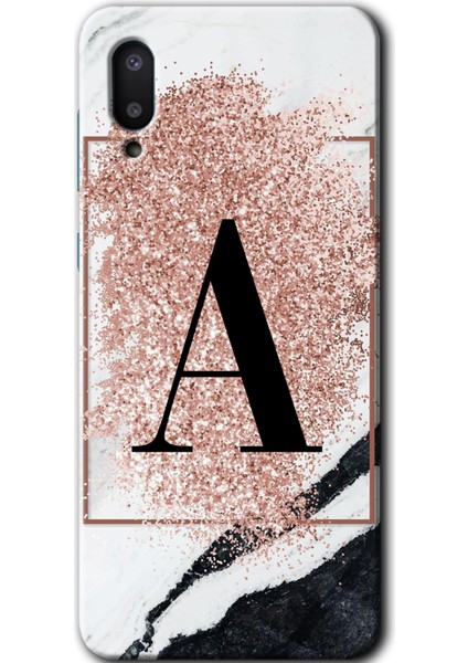 Samsung Galaxy A02 Kılıf Hd Desen Baskılı Arka Kapak - Pembe Mermer Desenli A Harfi