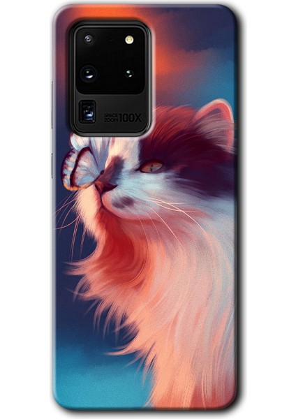 Samsung Galaxy S20 Ultra Kılıf Hd Desen Baskılı Arka Kapak - Cat Butterfly