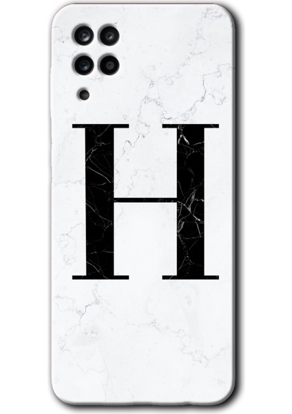 Samsung Galaxy A01 Core Kılıf Hd Desen Baskılı Arka Kapak - Beyaz Mermer Desenli H Harfi