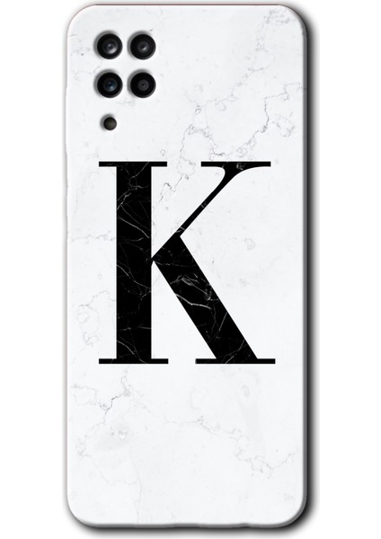 Samsung Galaxy A01 Core Kılıf Hd Desen Baskılı Arka Kapak - Beyaz Mermer Desenli K Harfi