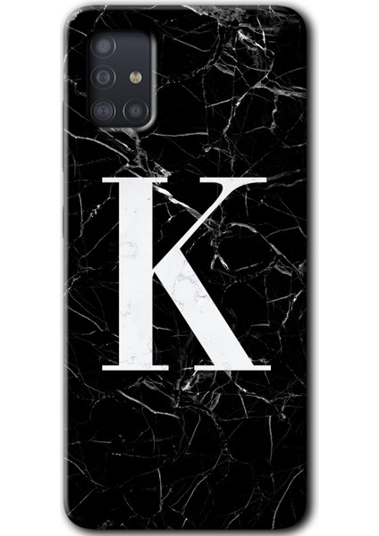 Samsung Galaxy A51 Kılıf Hd Desen Baskılı Arka Kapak - Siyah Mermer Desenli K Harfi