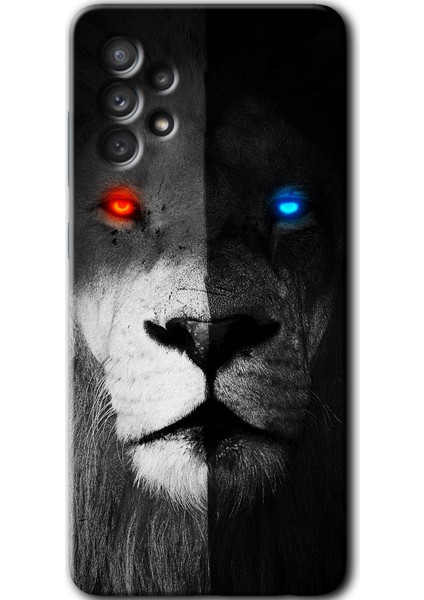 Samsung Galaxy A72 Kılıf Hd Desen Baskılı Arka Kapak - Fire And Ice Lion