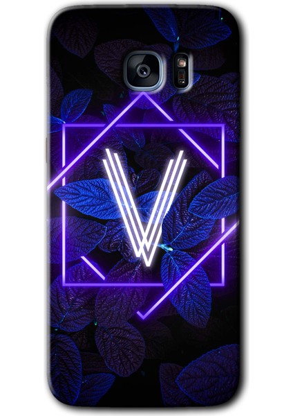 Samsung Galaxy S7 Edge Kılıf Hd Desen Baskılı Arka Kapak - Dark Neon Yaprak V Harfi