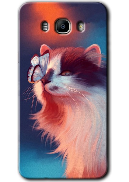 Samsung Galaxy J7 2016 Kılıf Hd Desen Baskılı Arka Kapak - Cat Butterfly