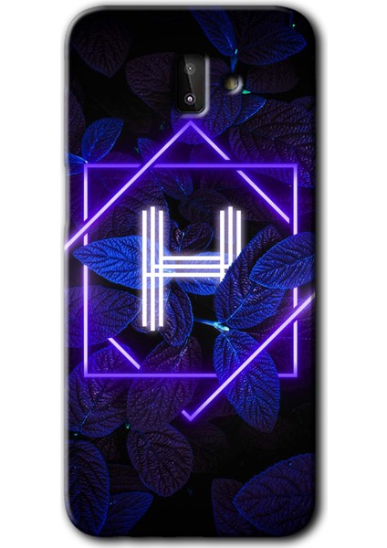Samsung Galaxy J6 Plus Kılıf Hd Desen Baskılı Arka Kapak - Dark Neon Yaprak H Harfi