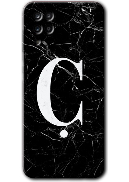 Samsung Galaxy A01 Core Kılıf Hd Desen Baskılı Arka Kapak - Siyah Mermer Desenli Ç Harfi