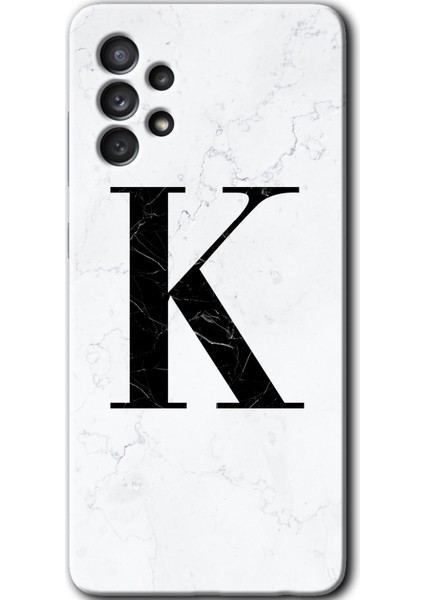 Samsung Galaxy A32 4g Kılıf Hd Desen Baskılı Arka Kapak - Beyaz Mermer Desenli K Harfi