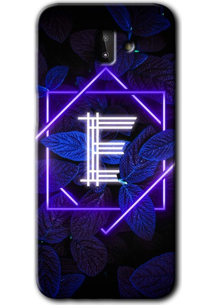 Samsung Galaxy J6 Plus Kılıf Hd Desen Baskılı Arka Kapak - Dark Neon Yaprak E Harfi