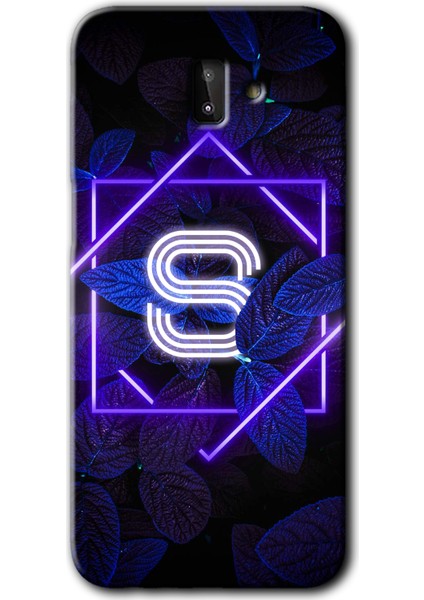 Samsung Galaxy J6 Plus Kılıf Hd Desen Baskılı Arka Kapak - Dark Neon Yaprak S Harfi