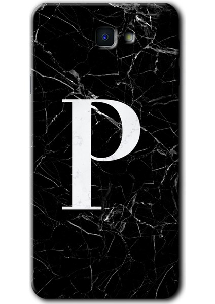 Samsung Galaxy J7 Prime 2 Kılıf Hd Desen Baskılı Arka Kapak - Siyah Mermer Desenli P Harfi